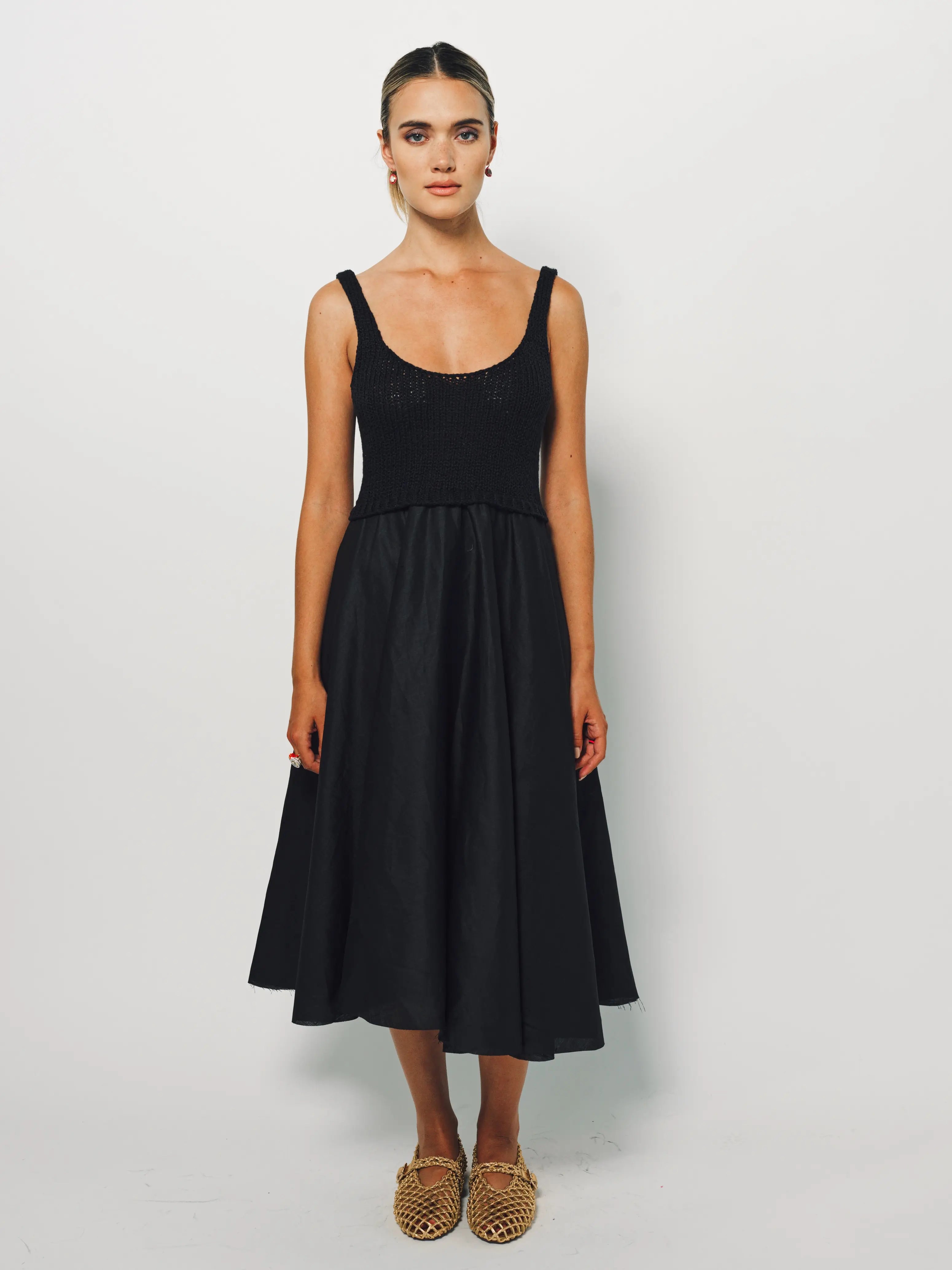 Louiza Babouryan Cotton Knit Linen Dress XS / Black