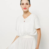 Louiza Babouryan Cotton V Neck Top XS / White
