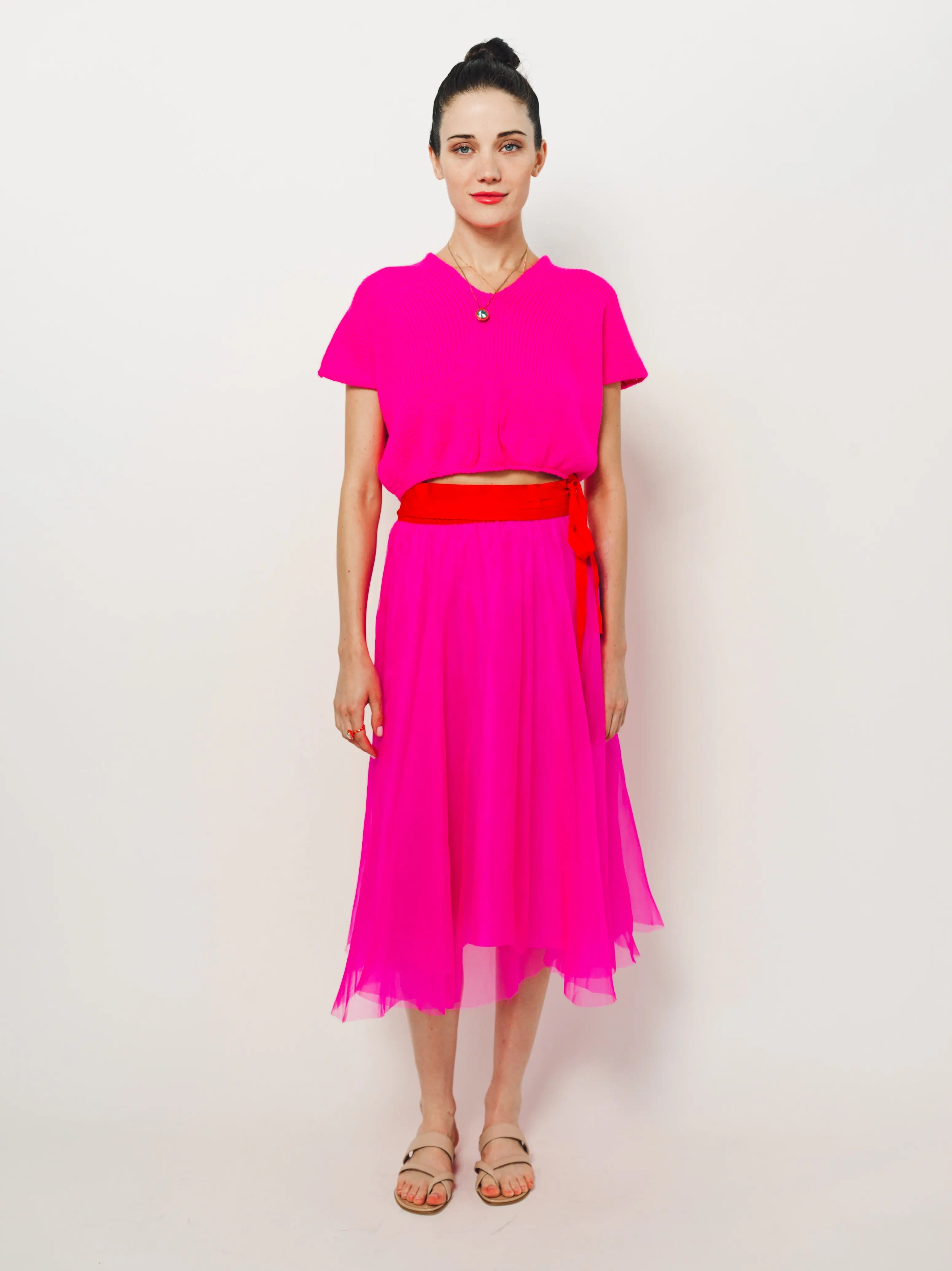 Louiza Babouryan Merino V Neck Knit Top XS / Pink