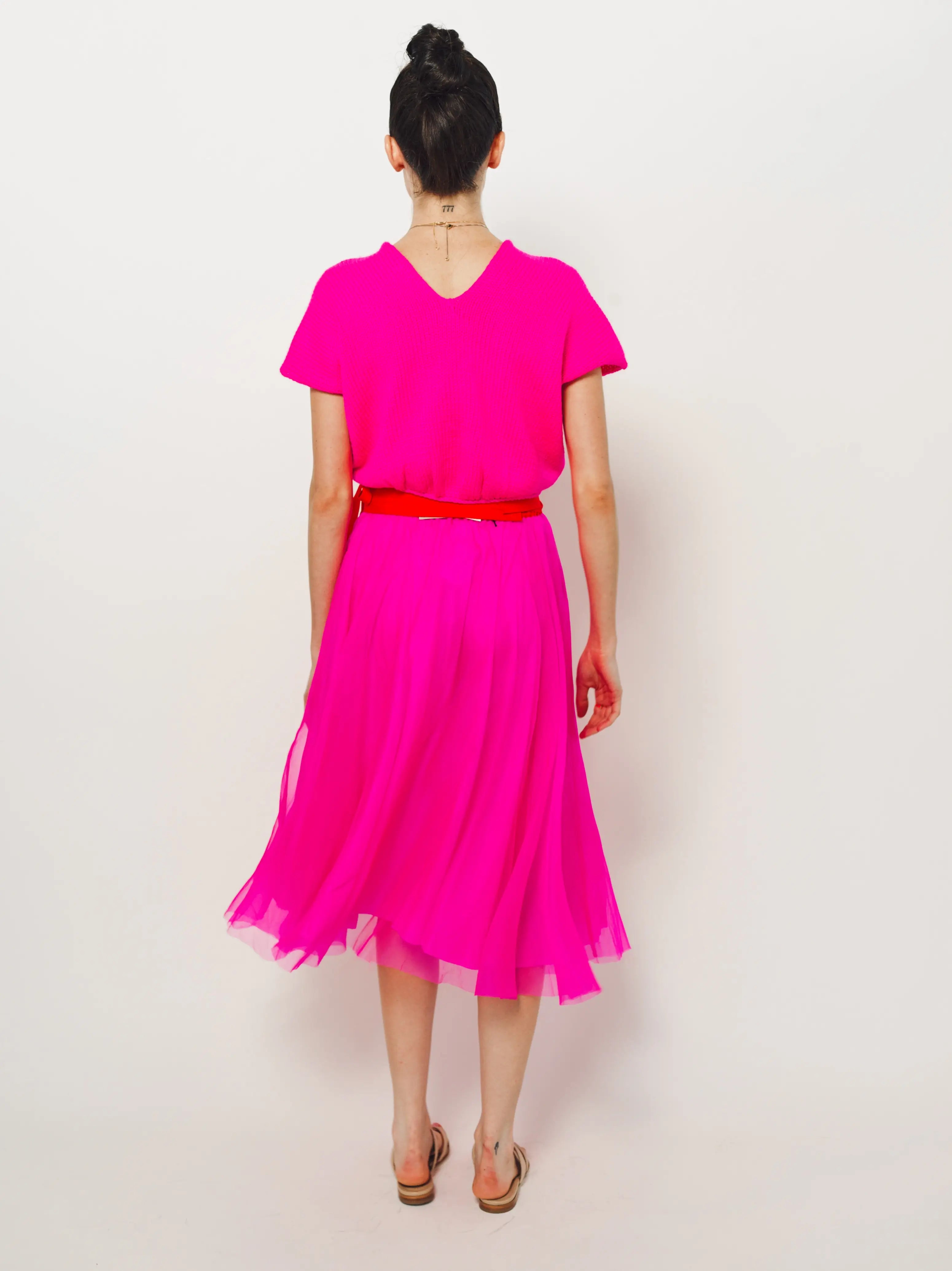 Louiza Babouryan Merino V Neck Knit Top XS / Pink