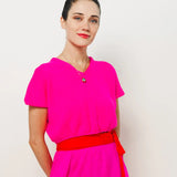 Louiza Babouryan Merino V Neck Knit Top XS / Pink