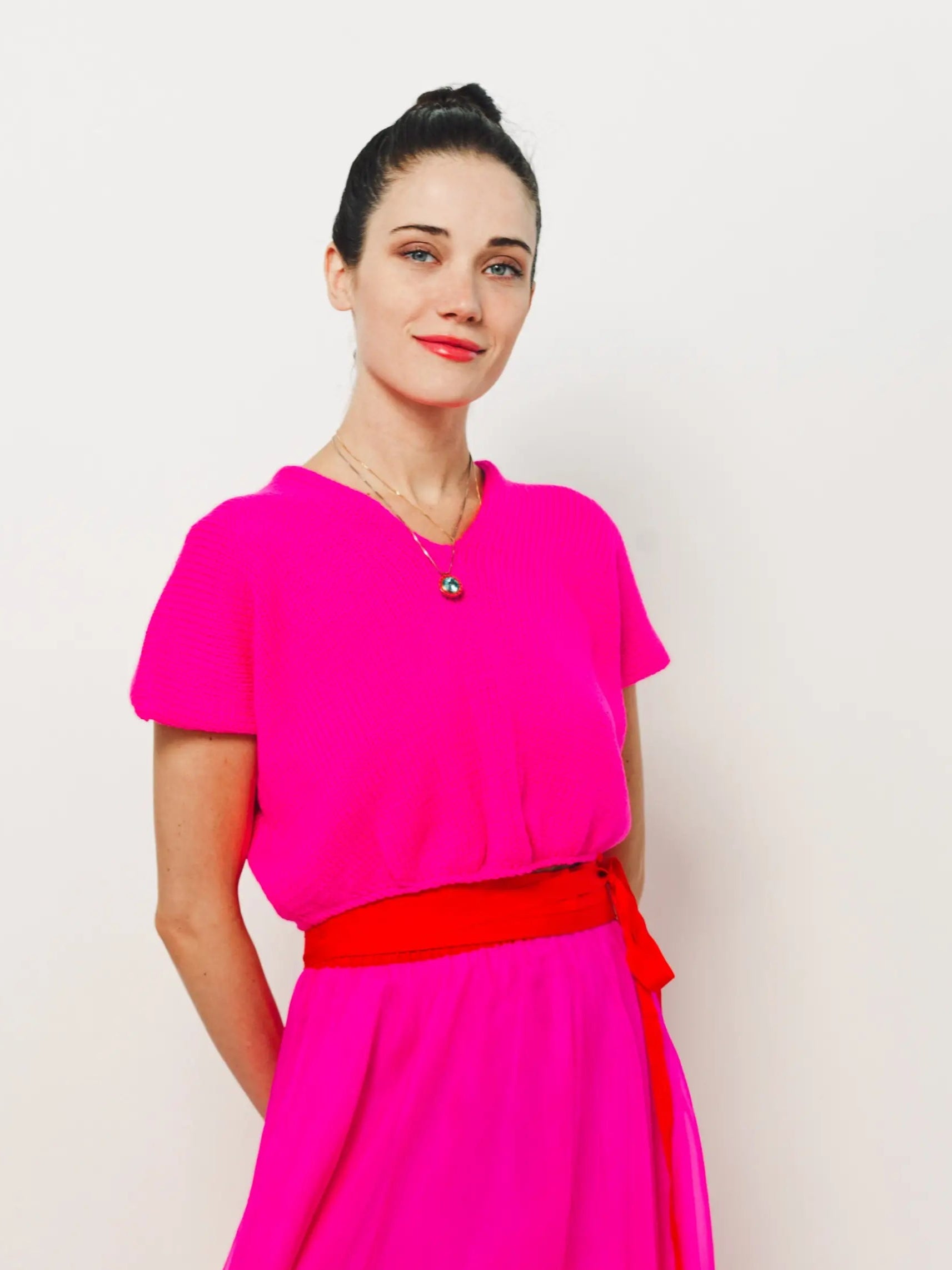 Louiza Babouryan Merino V Neck Knit Top XS / Pink