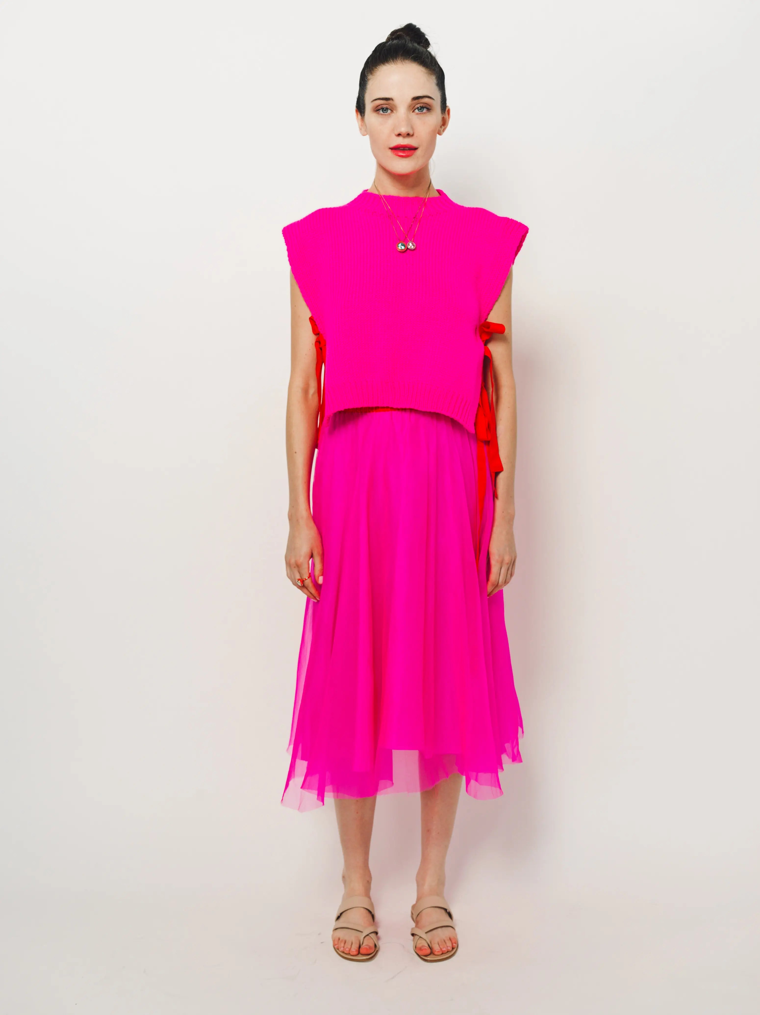 Louiza Babouryan Merino Top With Ties M / Pink