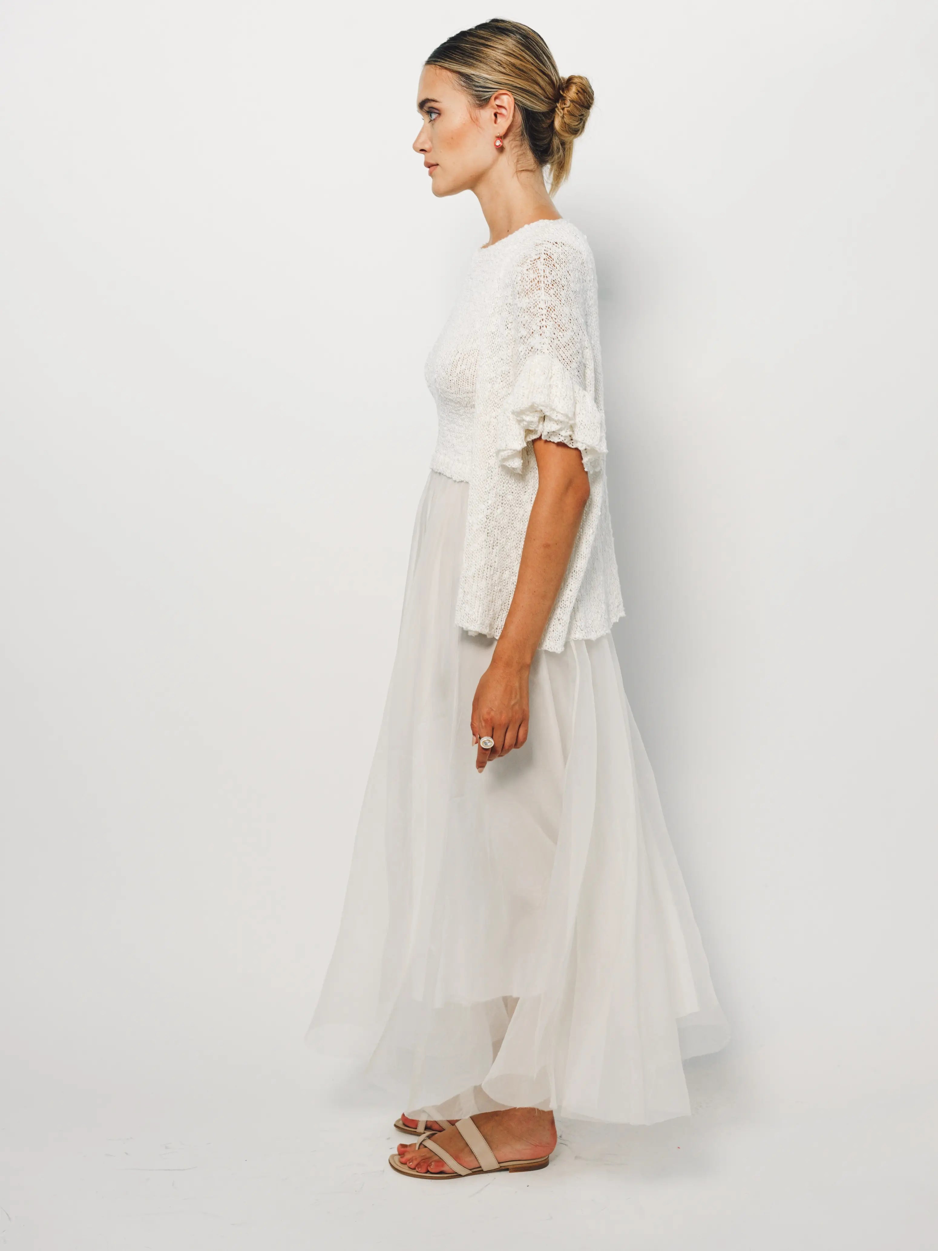 Louiza Babouryan Ruffle Sleeve Cardigan XS / White