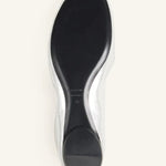 Sole view of silver ballerina flats on white background, with no model shown.