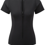 Front view of black farrah ss maillot on white background, with no model shown.