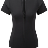 Front view of black farrah ss maillot on white background, with no model shown.