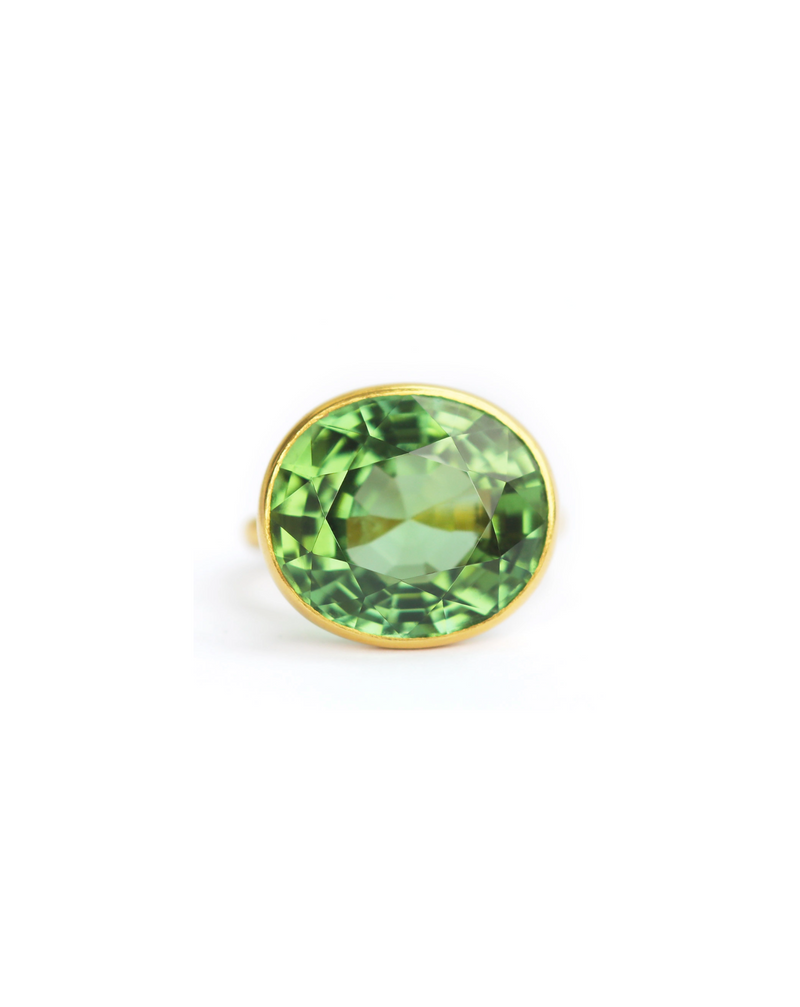 22K Yellow Gold Green Tourmaline Princess Ring