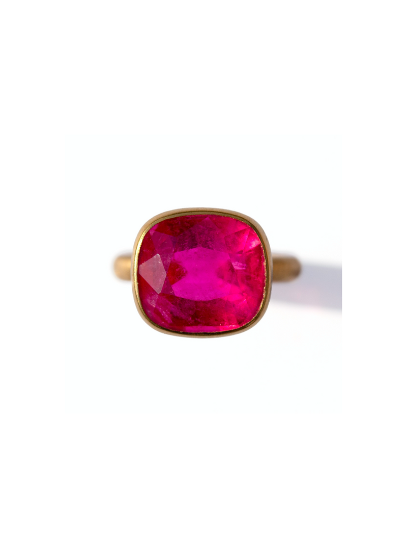 22K Yellow Gold Rubelite Princess Ring