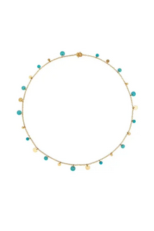 22K Yellow Gold 17" Extra Small Dangling Sequins and Turquoise Necklace