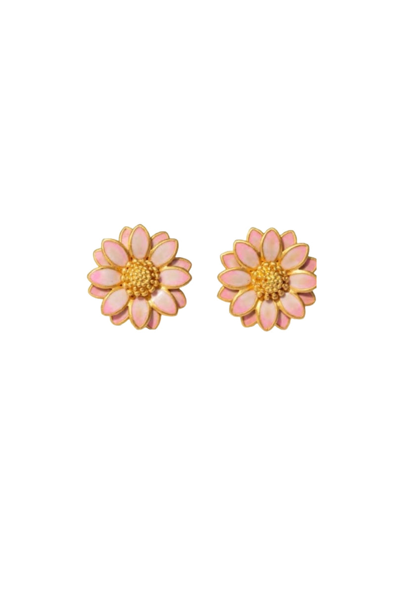 Marie-Helene de Taillac 22K YG Enamel Pink Sunflower Studs on white background