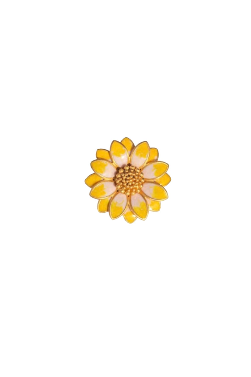 Marie-Helene de Taillac 22K YG Enamel Pink & Yellow Sunflower Ring on white background.