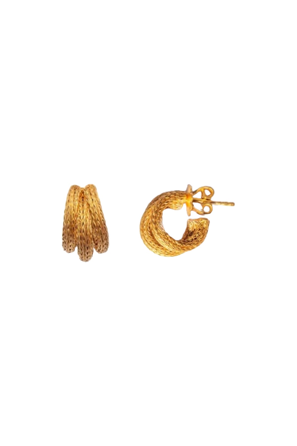 Marie-Helene de Tallac 22K YG Extra Small Serafa 11mm Triple Hoops on white background