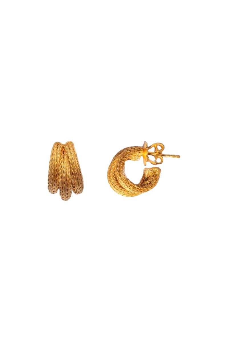 Marie-Helene de Tallac 22K YG Extra Small Serafa 11mm Triple Hoops on white background
