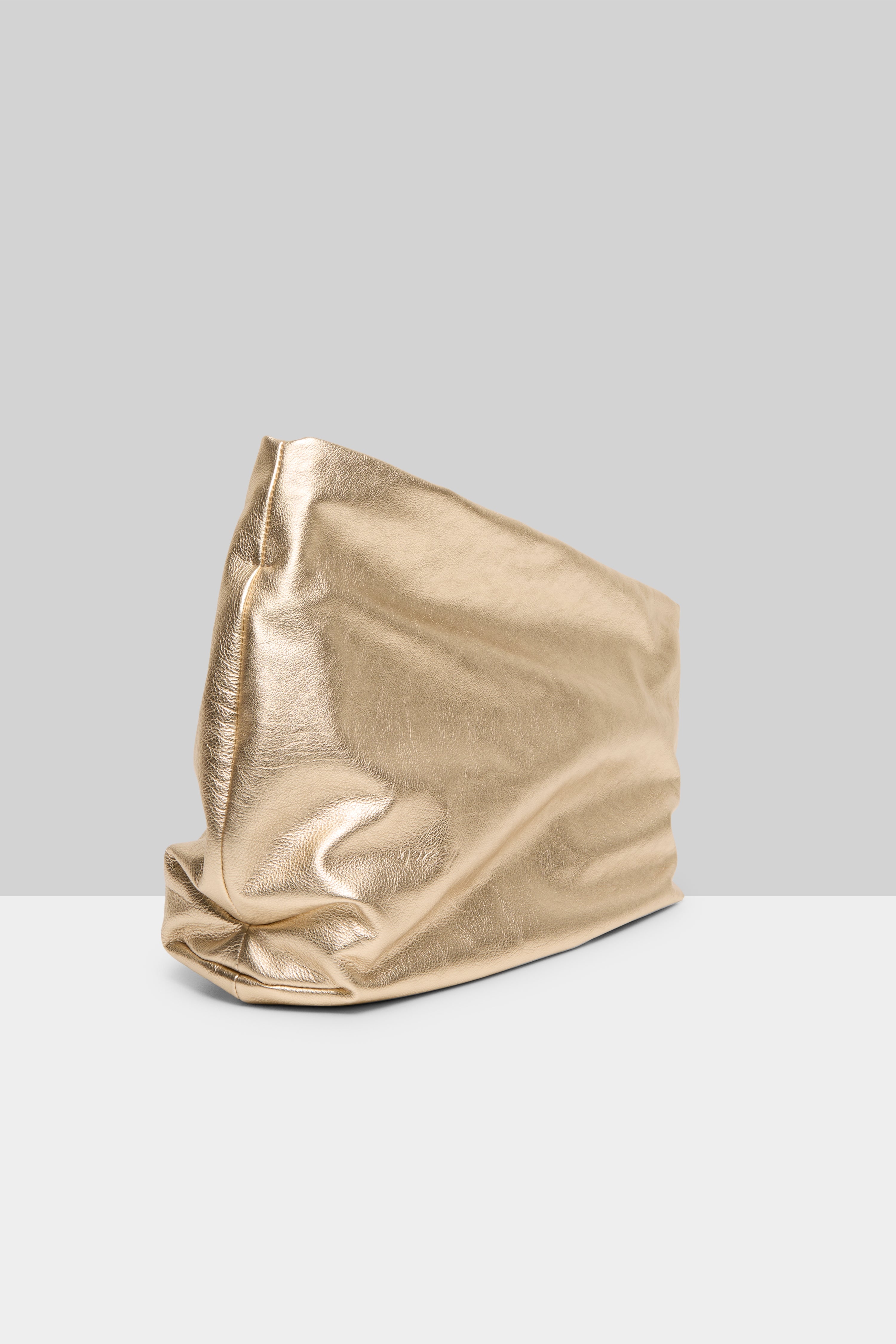 Side view of platino fanta shoulder bag on white background, with no model shown.