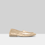 Right side view of platinum mandolo mocassino on white background, with no model shown.