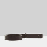 Back view of dark brown marsell men's saldo belt on white background, with no model shown.