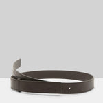Side view of dark brown marsell men's saldo belt on white background, with no model shown.