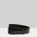 Front view of black marsell men's contorno belt on white background, with no model shown.