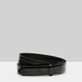 Front view of black marsell men's contorno belt on white background, with no model shown.