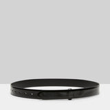 Open view of black marsell men's contorno belt on white background, with no model shown.
