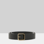 Front view of black marsell quadra belt on white background, with no model shown.