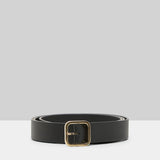 Front view of black marsell quadra belt on white background, with no model shown.