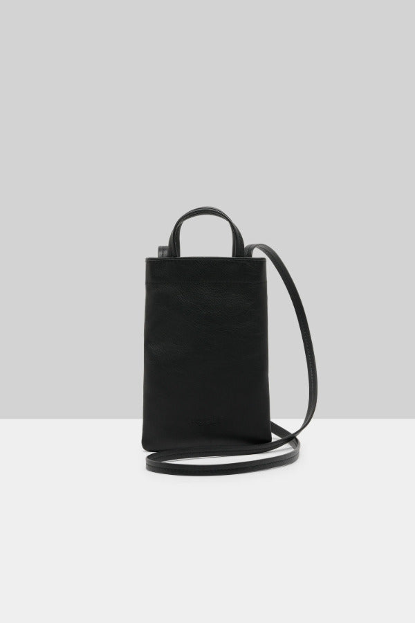 Front view of black marsell sportina porta cellulare on white background, with no model shown.