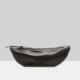 Front view of black marsell volta shoulder bag on white background, with no model shown.