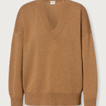Front view of cannella valentina v-neck sweater on white background, with no model shown.