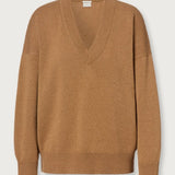 Front view of cannella valentina v-neck sweater on white background, with no model shown.