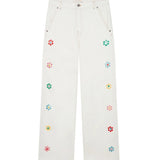 Front view of white straight leg jean on white background, with no model shown.