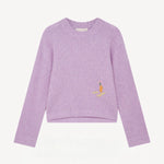 Front view of lilac embroidered sweater on white background, with no model shown.