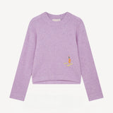 Front view of lilac embroidered sweater on white background, with no model shown.