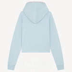 Back view of pale blue embroidered heart hoodie on white background, with no model shown.