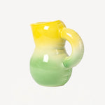 Back view of yellow hand sprayed ombre jug on white background, with no model shown.