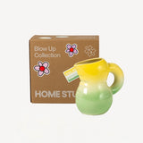 Alternate front view of yellow hand sprayed ombre jug on box white background, with no model shown.