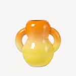 Front view of orange hand sprayed ombre vase on white background, with no model shown.