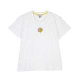 Front view of white sun embroidered melange tee on white background, with no model shown.