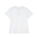 Back view of white sun embroidered melange tee on white background, with no model shown.