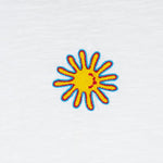 Front closeup view of sum embroidered melange tee, with no model shown.
