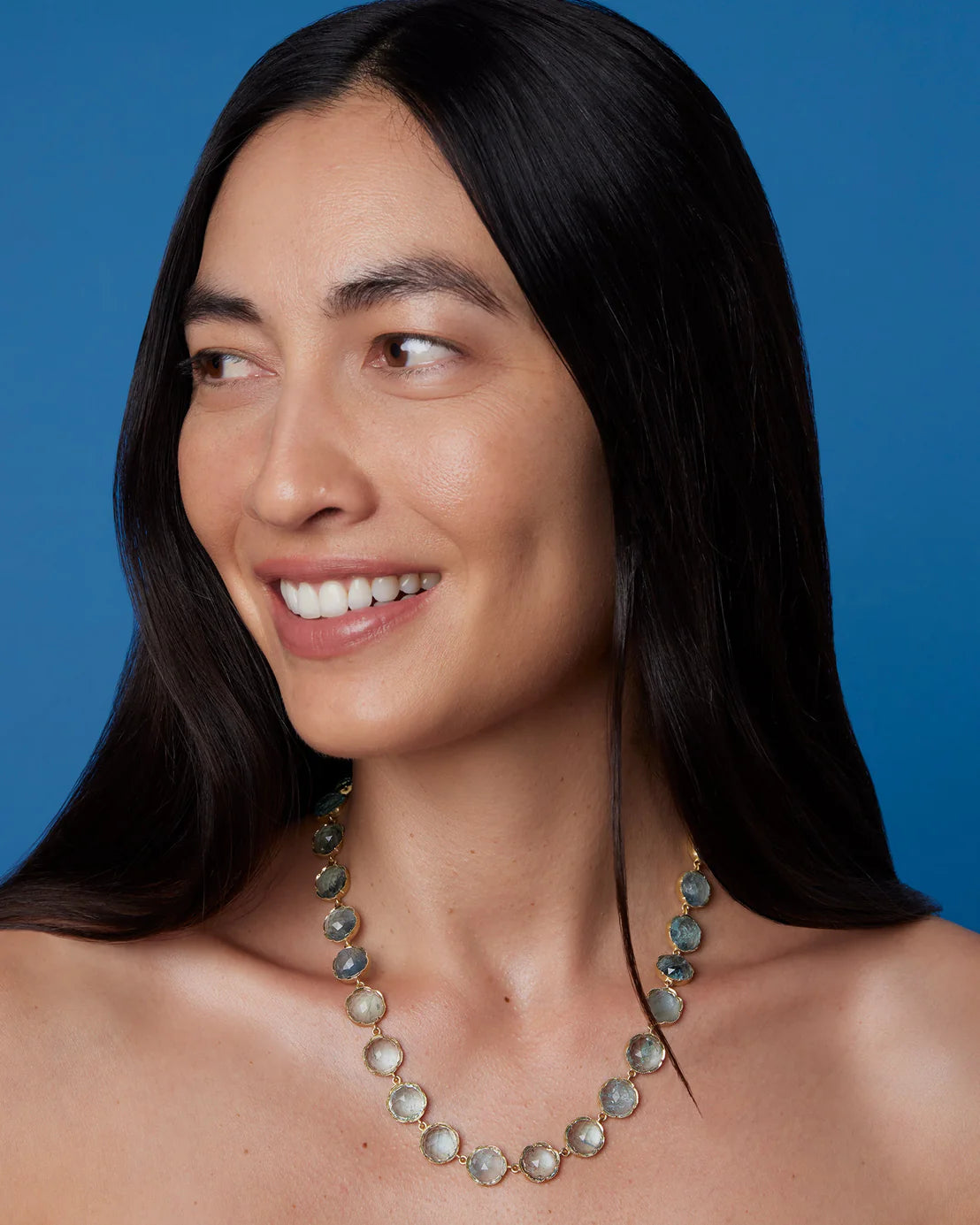 Classic 18K Yellow Gold 18" Necklace Set with Rose Cut Fine Aquamarine