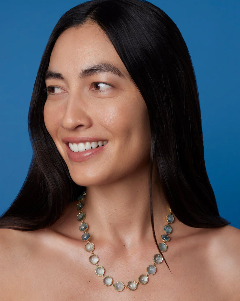 Classic 18K Yellow Gold 18" Necklace Set with Rose Cut Fine Aquamarine