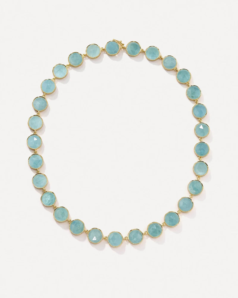 Classic 18K Yellow Gold 18" Necklace Set with Rose Cut Fine Aquamarine