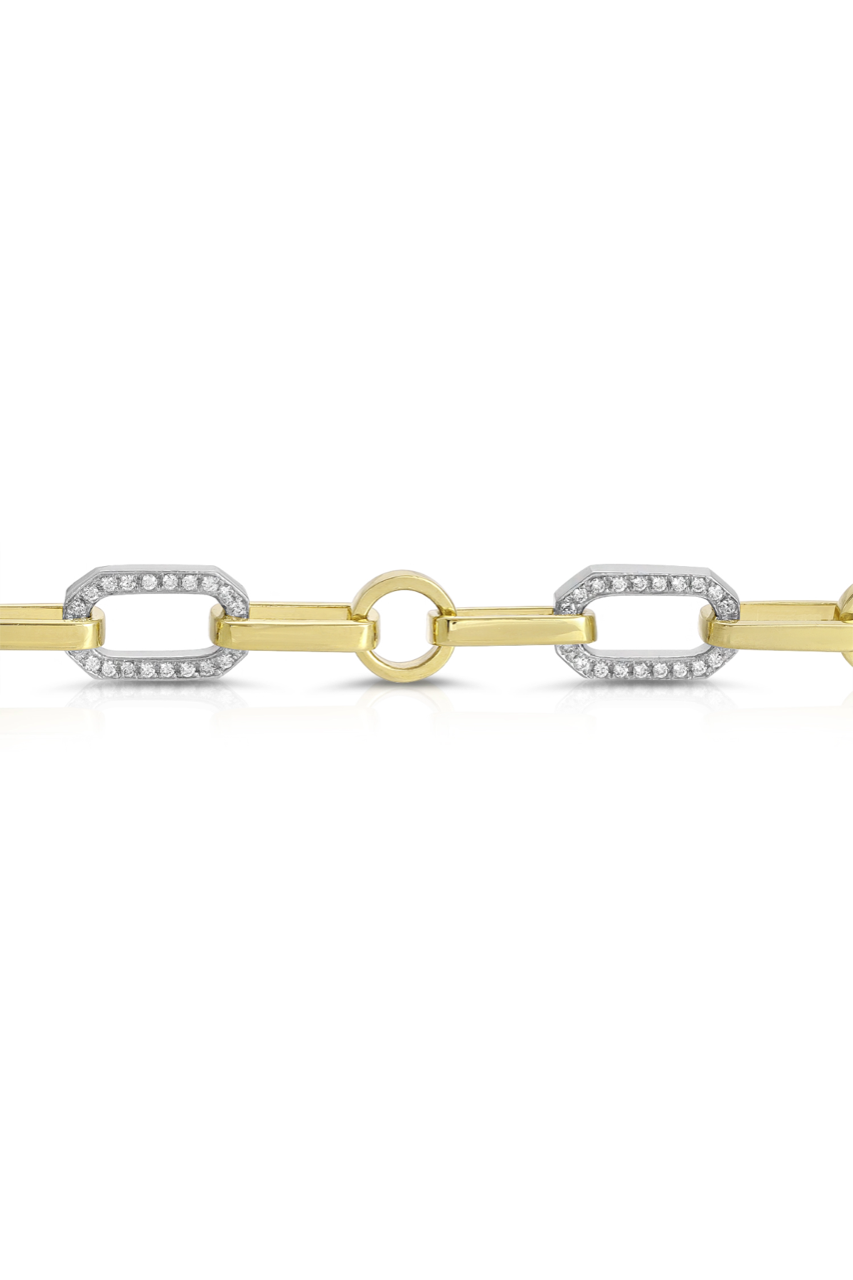 14K Yellow Gold and Silver Mixed Link Chain with Diamonds Necklace
