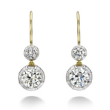 18K White and Yellow Gold Double Old Euro Drop Earrings