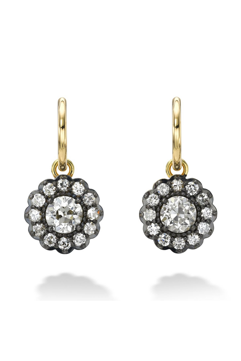 18K Yellow Gold Old Euro Daisy Earrings