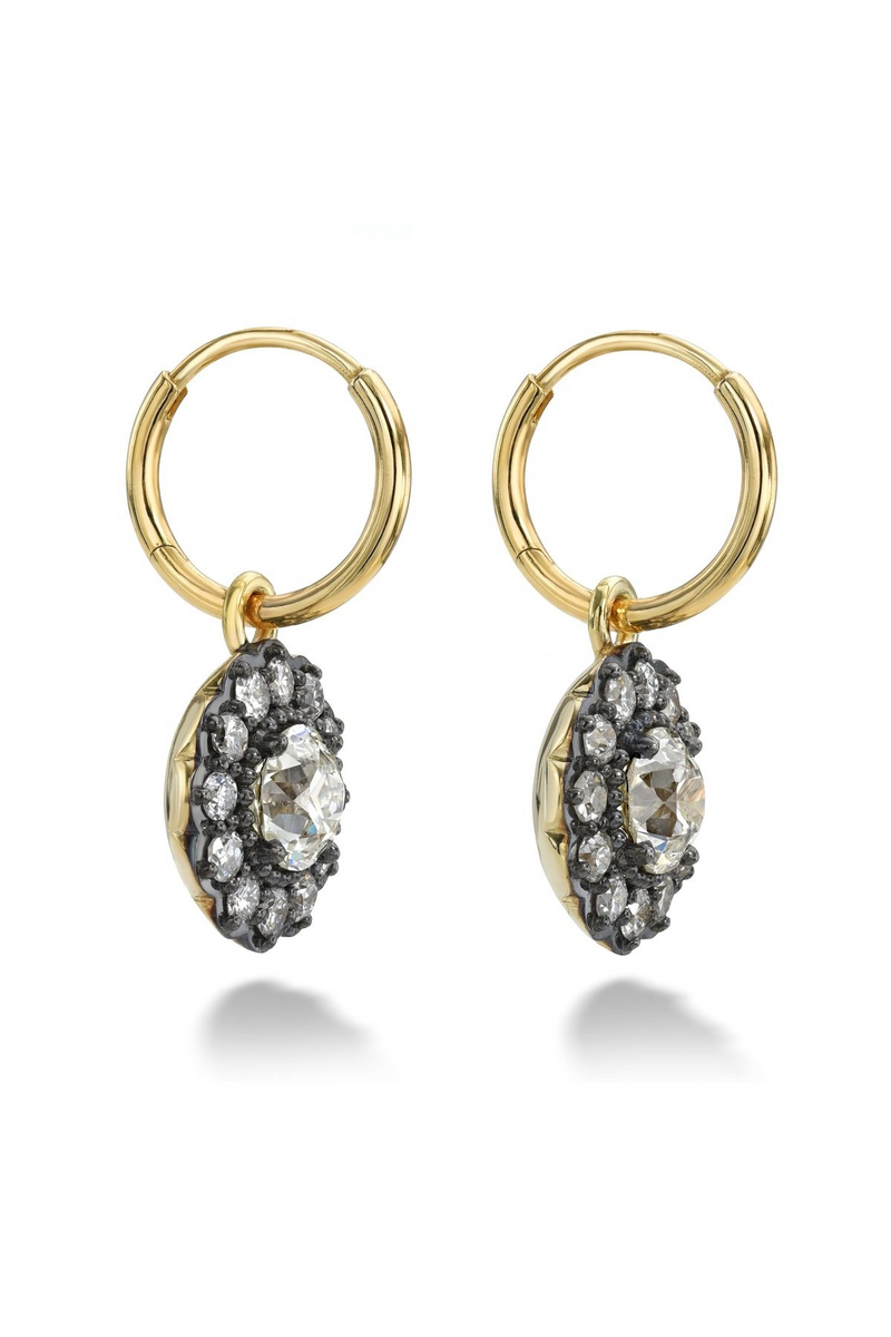 18K Yellow Gold Old Euro Daisy Earrings