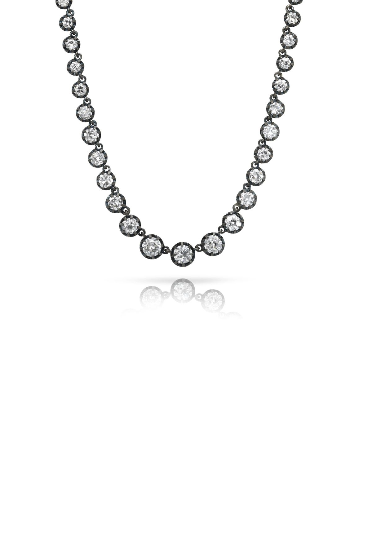 Old Euro Graduating Diamond Tennis 16" Necklace Set in Platinum
