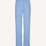 Front view of light blue striped jogger pants on white background with no model shown.